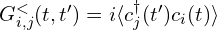 G_{i,j}^{<}(t, t') = i \langle c_j^{\dagger}(t')c_{i}(t)\rangle