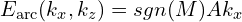 E_{\mathrm{arc}}(k_x, k_z)= sgn(M)Ak_x