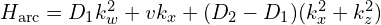 H_{\mathrm{arc}}=D_1 k_{w}^{2}+vk_x+(D_2-D_1)(k_{x}^{2}+k_{z}^{2})