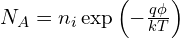 N_A = n_i \exp\left(-\frac{q\phi}{kT}\right)