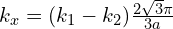 k_x=(k_{1}-k_{2})\frac{2\sqrt{3}\pi}{3a}