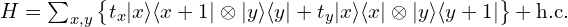 H=\sum_{x,y}\big\{ t_x |x\rangle\langle x+1|\otimes |y\rangle\langle y|+t_y |x\rangle\langle x|\otimes |y\rangle\langle y+1|\big\} +\mathrm{h.c.}